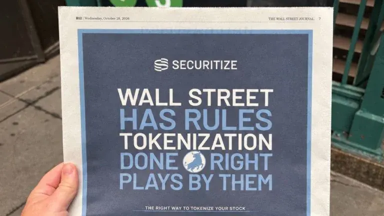 Securitize Defends Tokenization Against Critics With Full-Page WSJ Ad